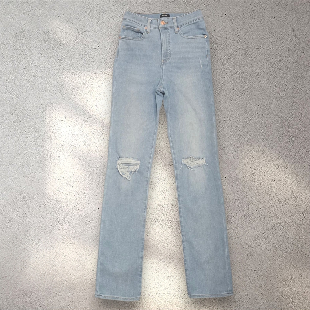 Express High Waist Ripped 90s Slim Jeans Size 4 Long - Picture 2 of 11